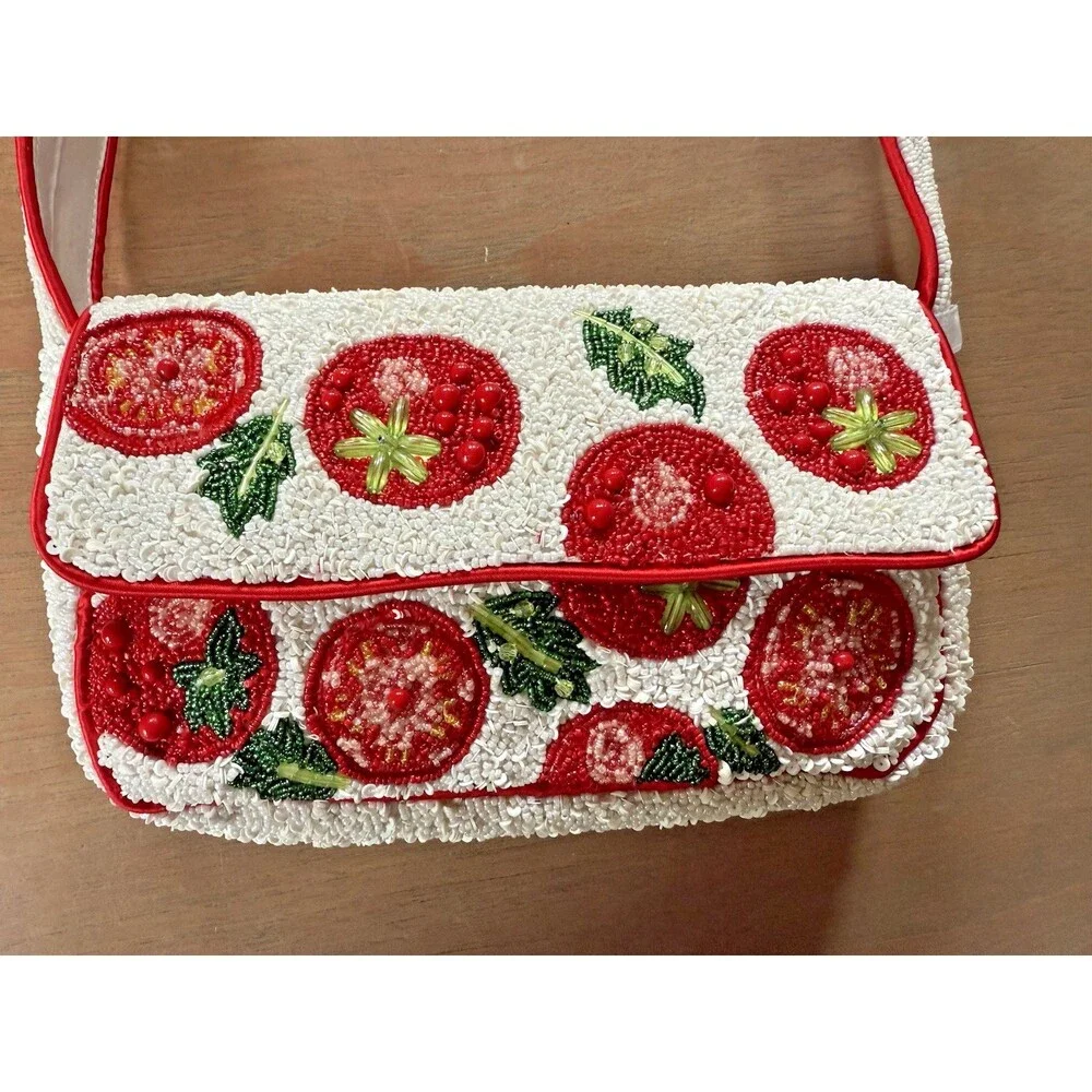 Beaded Tomato Bag Handcrafted In India NEW w/tags Viral Tiktok Red White 10x6" - Picture 15 of 16